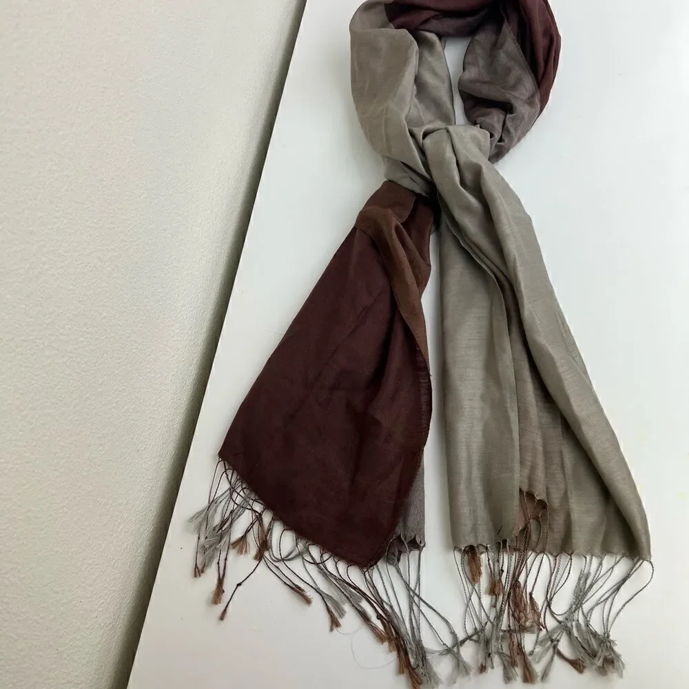 Books and Bygones 100% Silk. Made in Florence, Italy. Large Scarf / Shawl. Brown